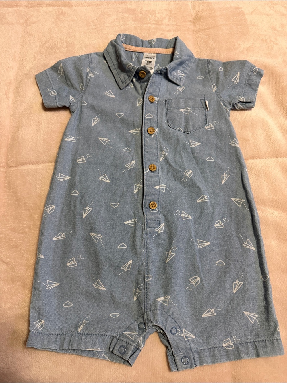 Carter's Blue‎ Short-Sleeve Paper Airplane Romper